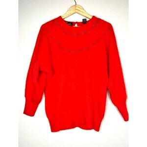 Cavallini Red Angora Rabbit Hair Lambswool Blend Beaded Sweater L